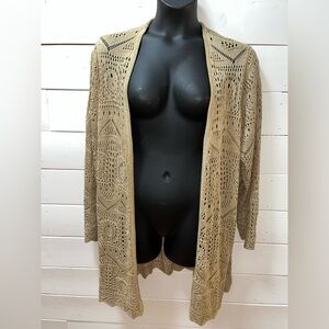 LAURA PLUS Tan Open Knit Crochet Cardigan – 3X